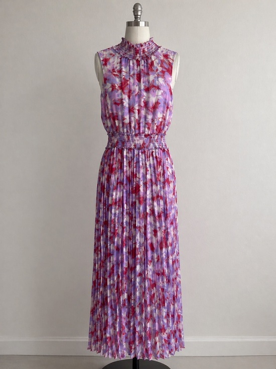 Calvin Klein Dresses & Skirts - Calvin Klein Lavender Floral Pleated Midi Dress with Red Accents Size 10/12 NWOT